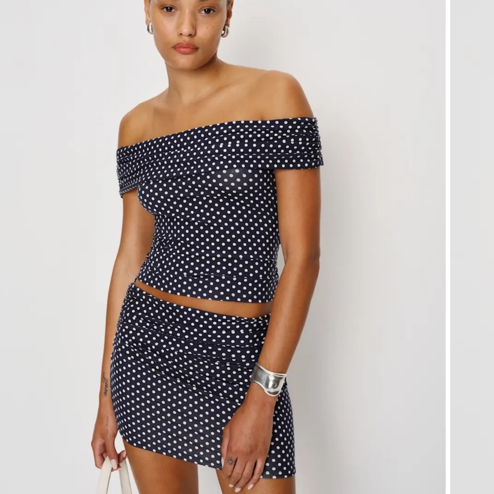 Reformation Navy Polka Dot Mini Skirt
